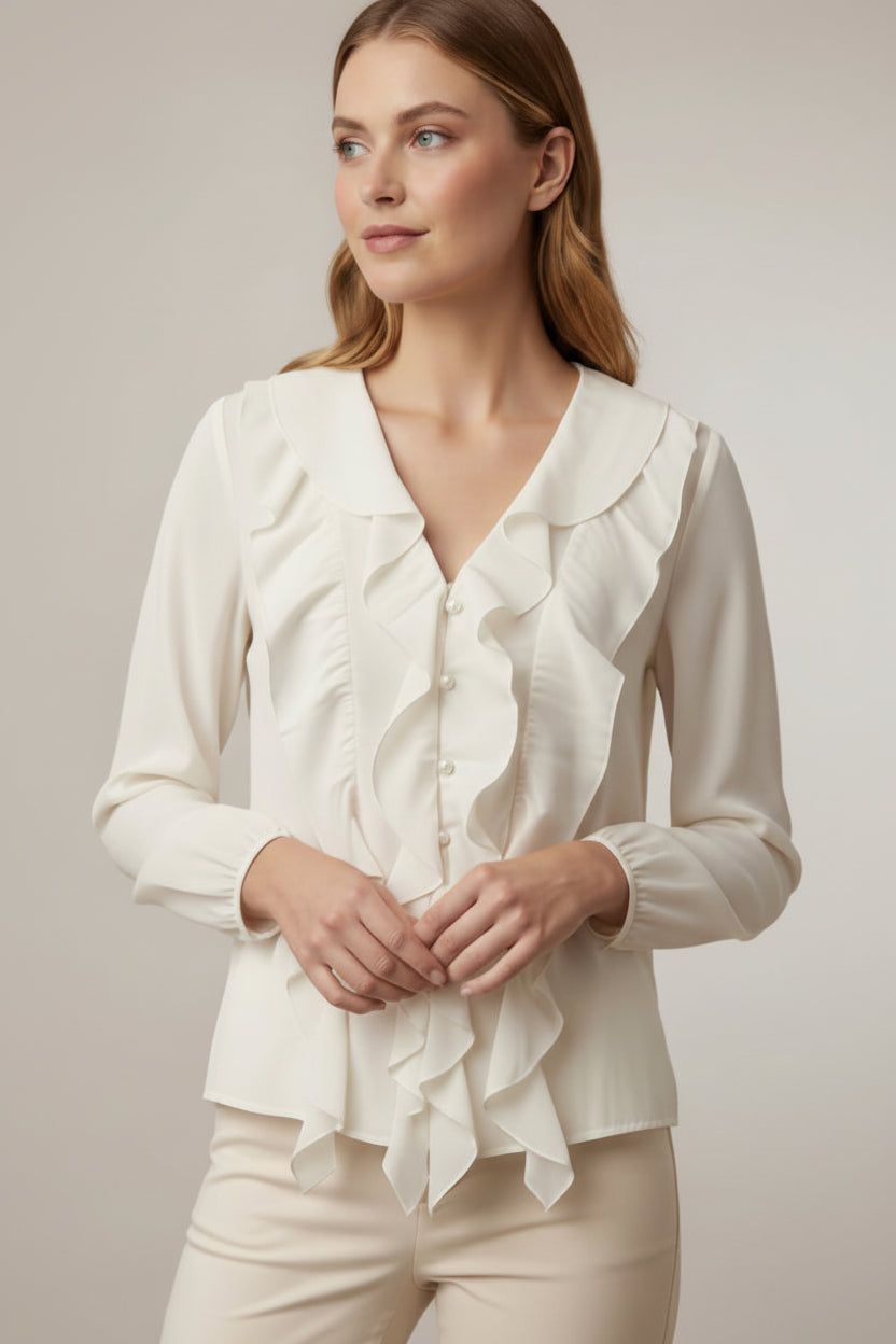 Frilly Blouse - Beige