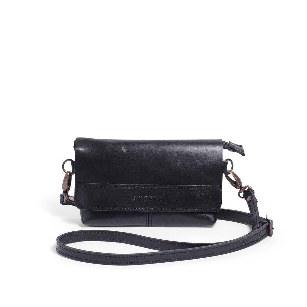 Alfia Micro Leather Crossbody Black
