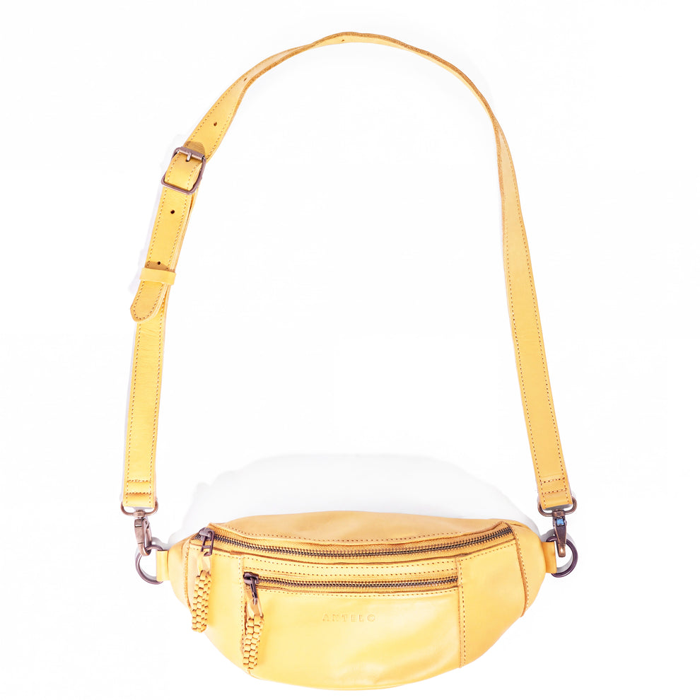Antelo River Adjustable Leather Moon Bag Sunwashed Yellow