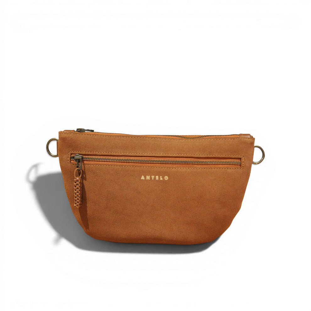 Antelo Ayla Adjustable Half Moon leather Crossbody Cognac Seude & Cider Tan
