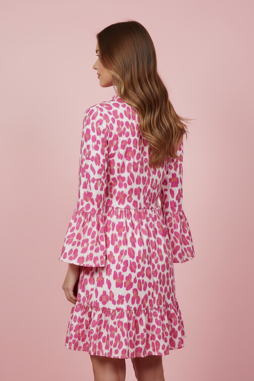 Pink Animal Mid Sleeve Dress