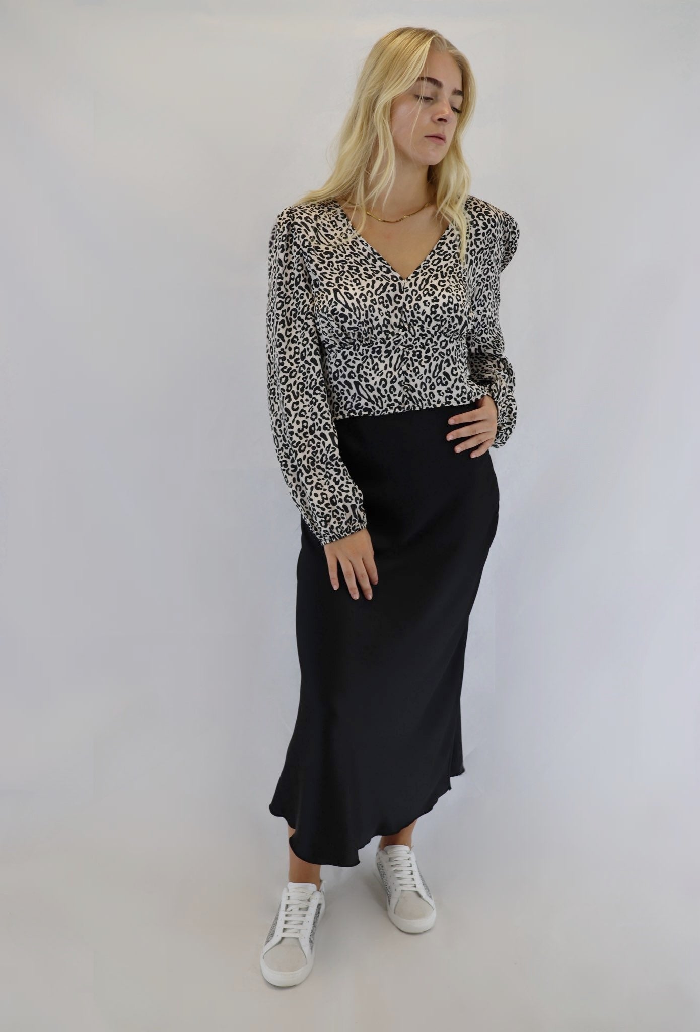 Animal Print V-Neck Blouse