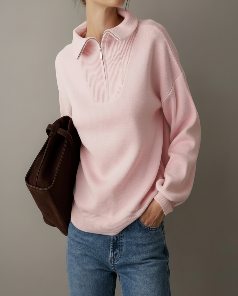 Half Zip Knit - Baby Pink