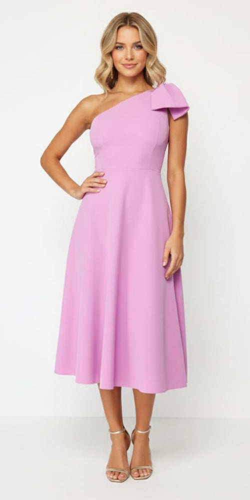 One-Shoulder Bow Dress - Purple