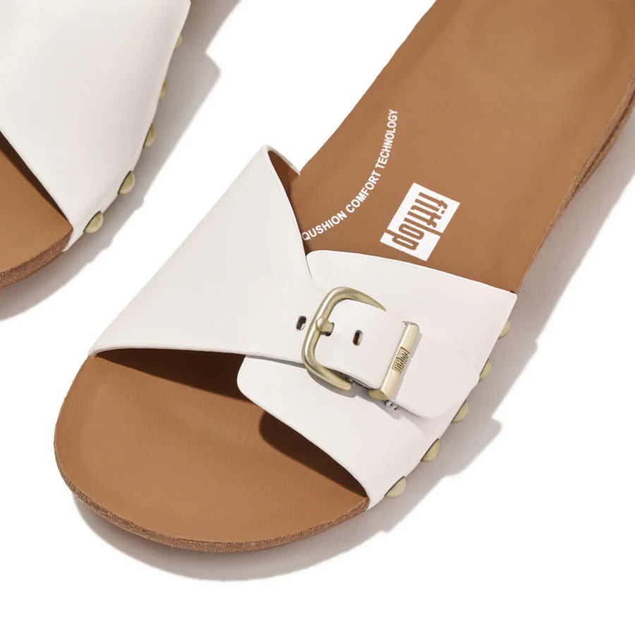 Buckle Leather Slide - White