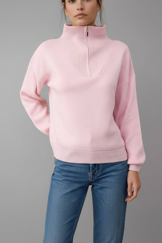 Half Zip Knit - Baby Pink