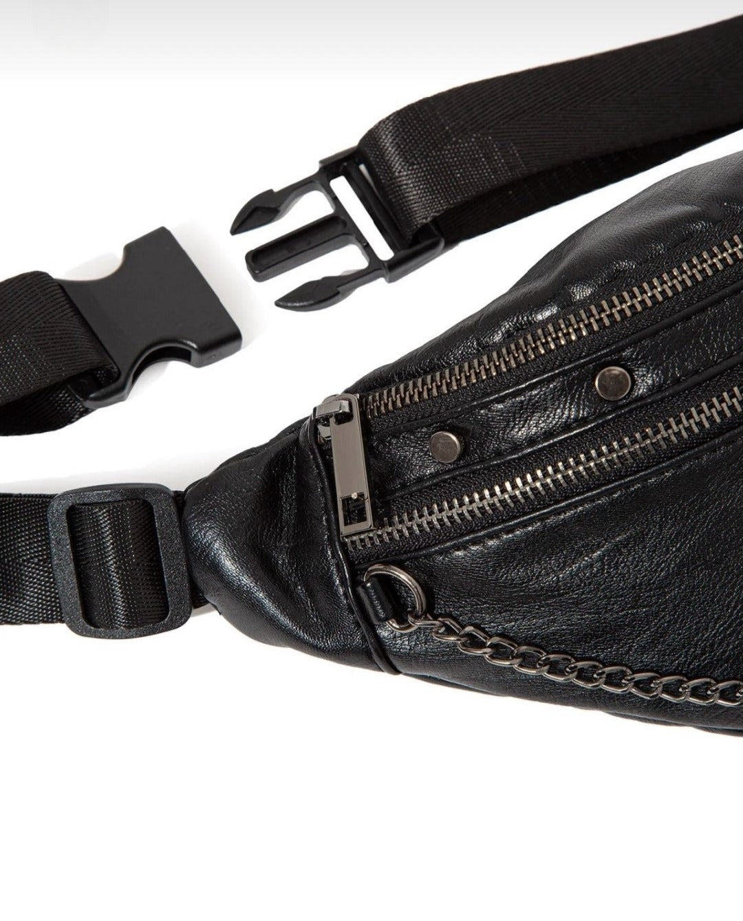 Black Chain Detail Fanny Pack