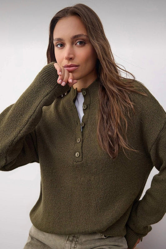 Olive Green Button Down-Knit