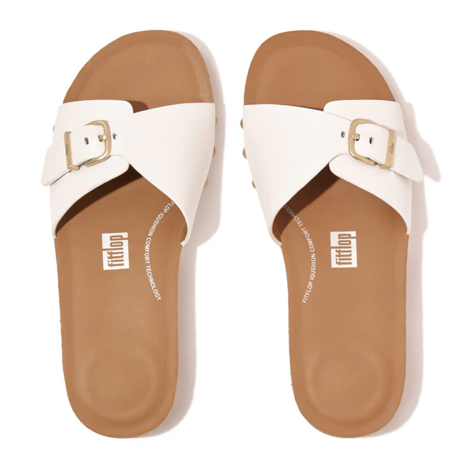 Buckle Leather Slide - White