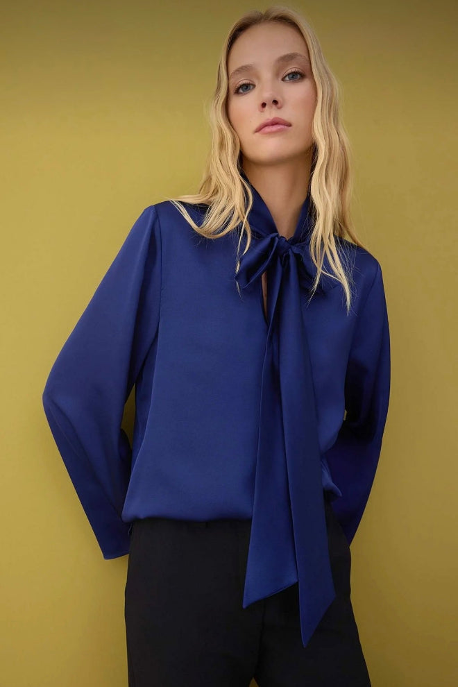 Cobalt Blue Tie Blouse