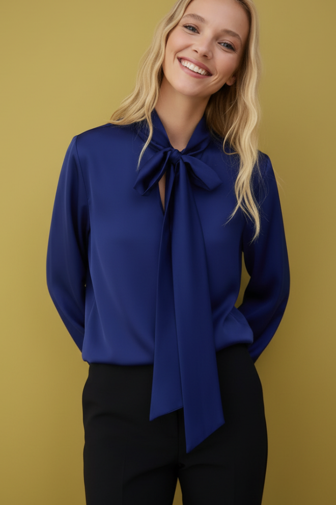 Cobalt Blue Tie Blouse