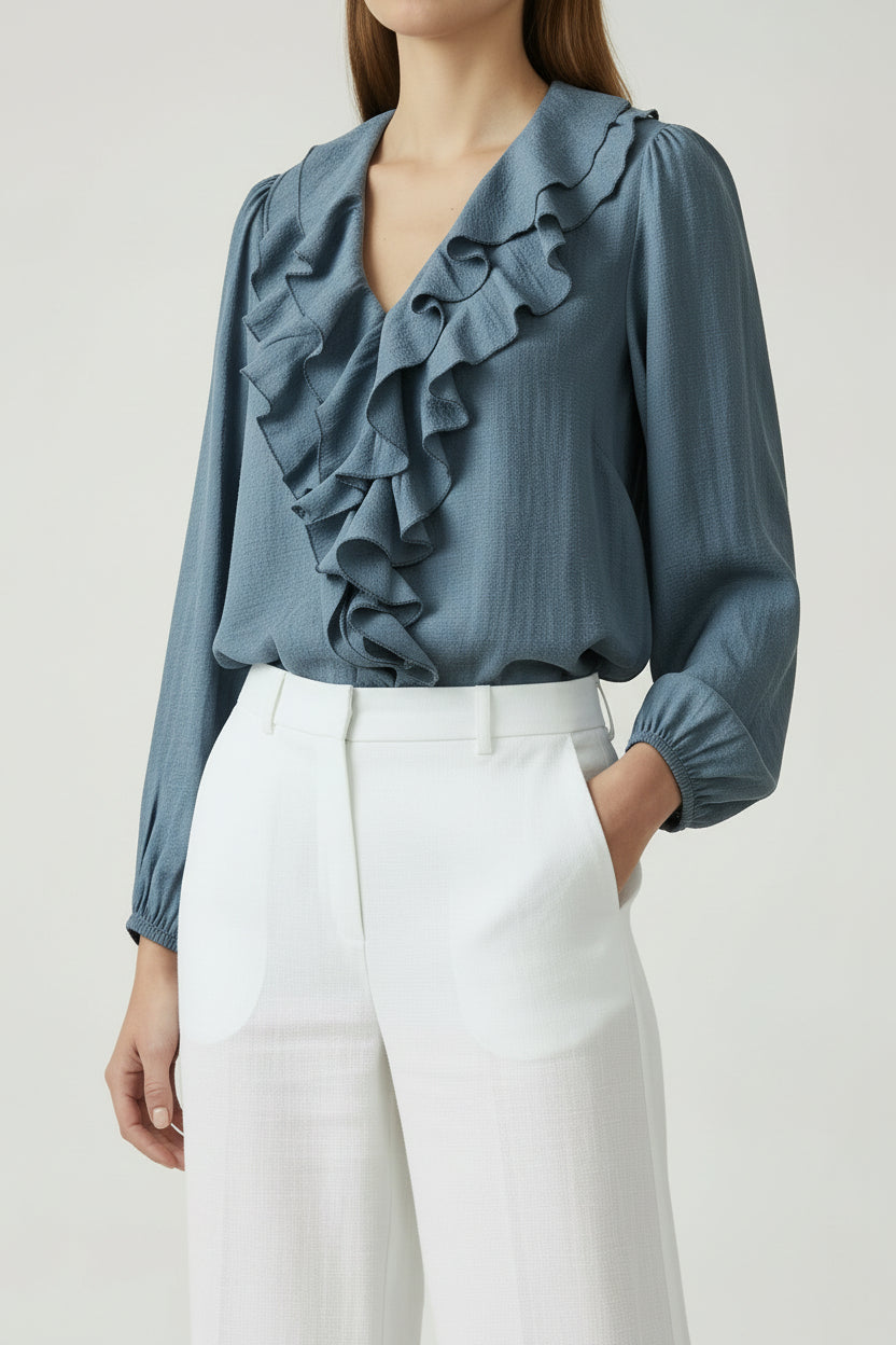 Frilly Blouse - Pigeon Blue
