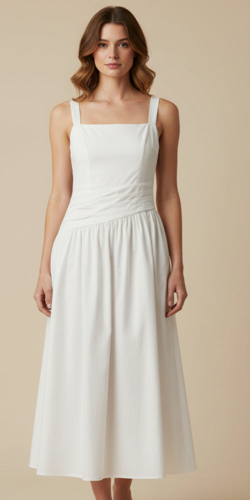 Asymmetrical Ruche Dress - White