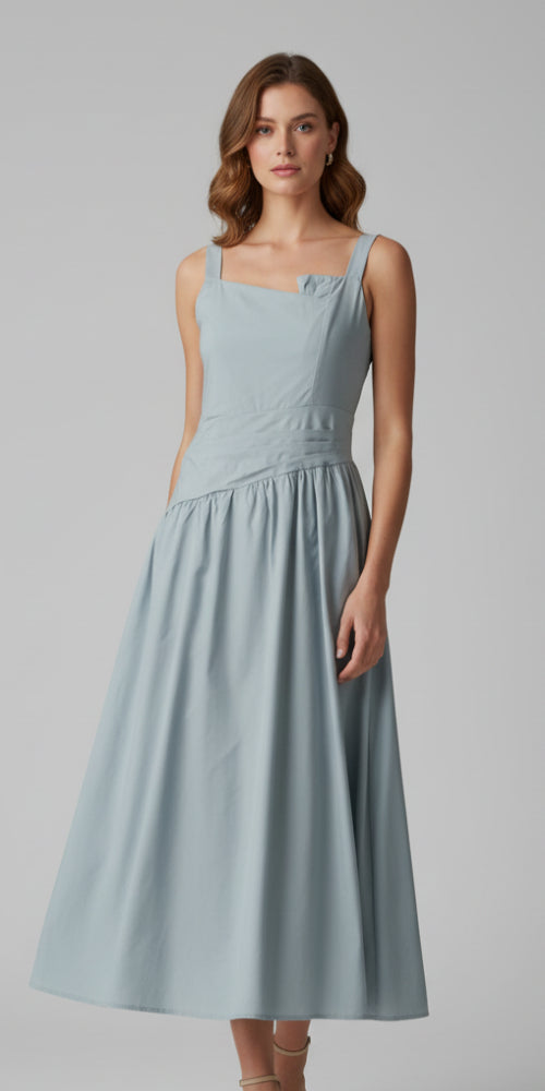 Asymmetrical Ruche Dress - Aqua Haze
