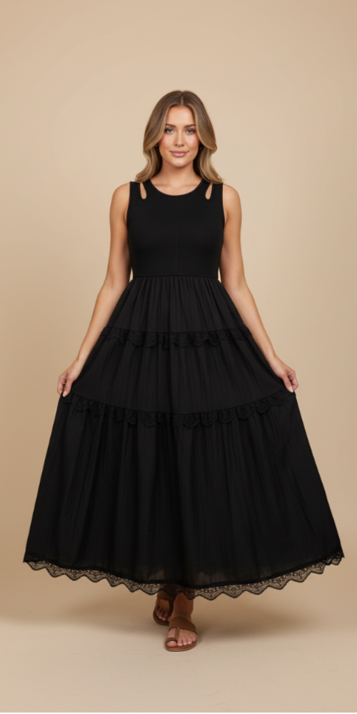 Shoulder Cut- Out Dress - Black
