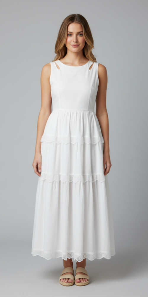 Shoulder Cut-Out Dress - White