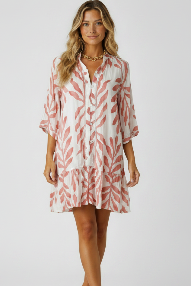 Coral Frond Mini Dress - Platform Sandals