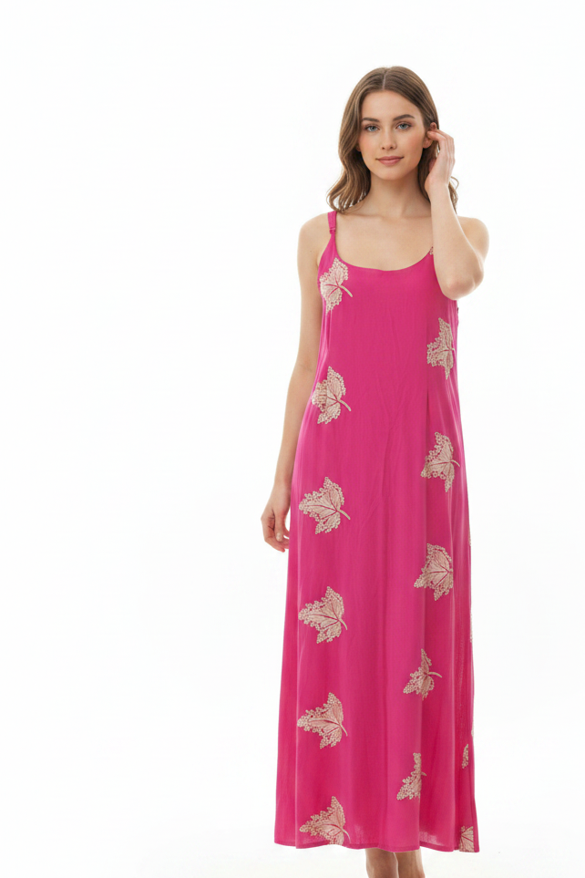 Indi Gold detail Dress - Fuchsia