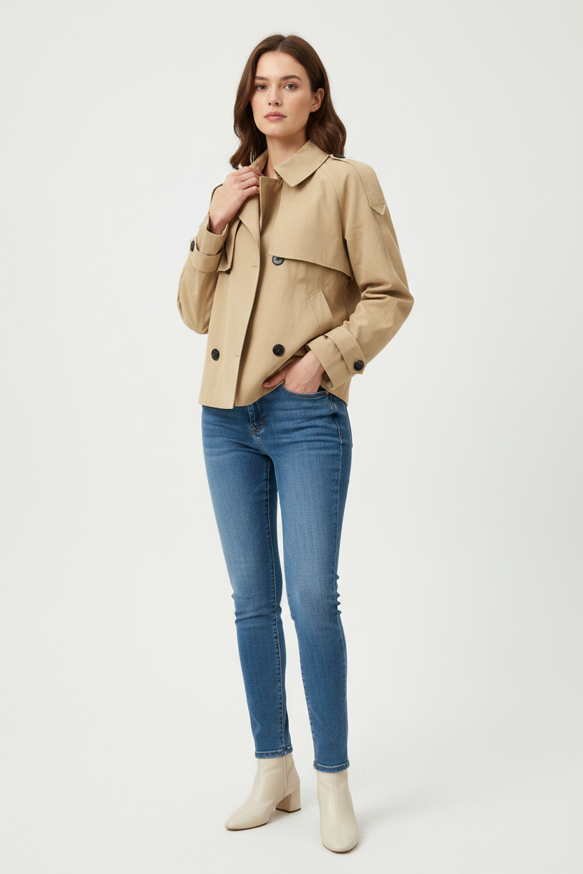 Latte Trench Jacket - Blue Jeans 1
