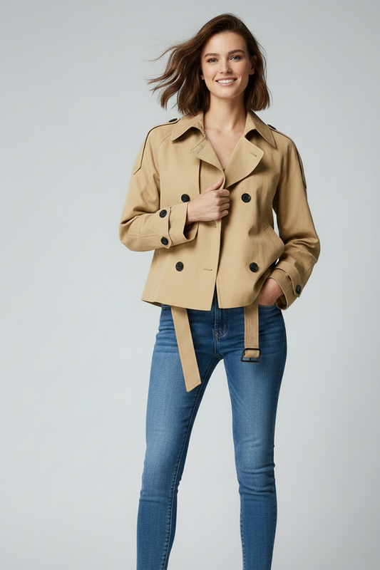 Latte Trench Jacket - Blue Jeans 2