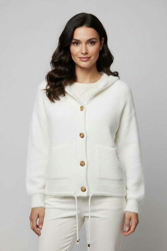 Luxe Knit Hoodie - Gold Buttons