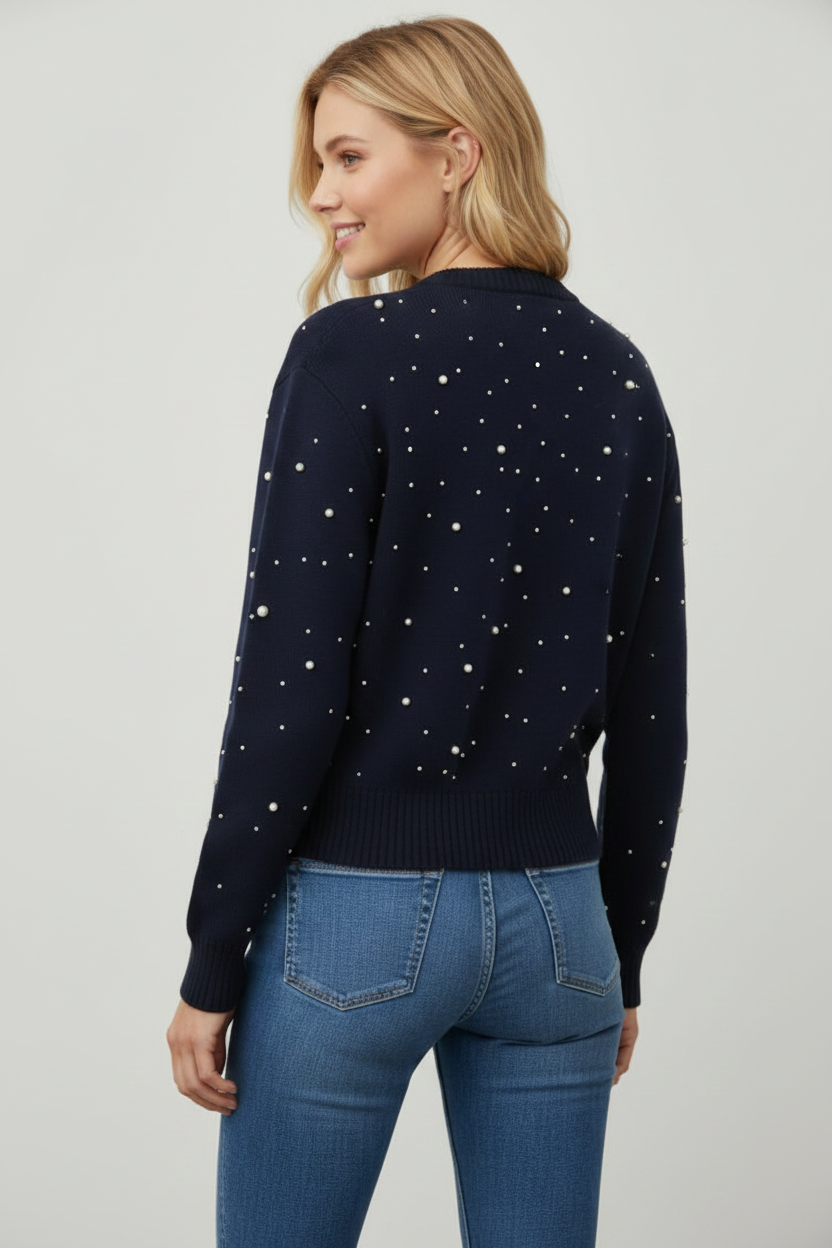 Pearl Knitted Bomber Navy - Back
