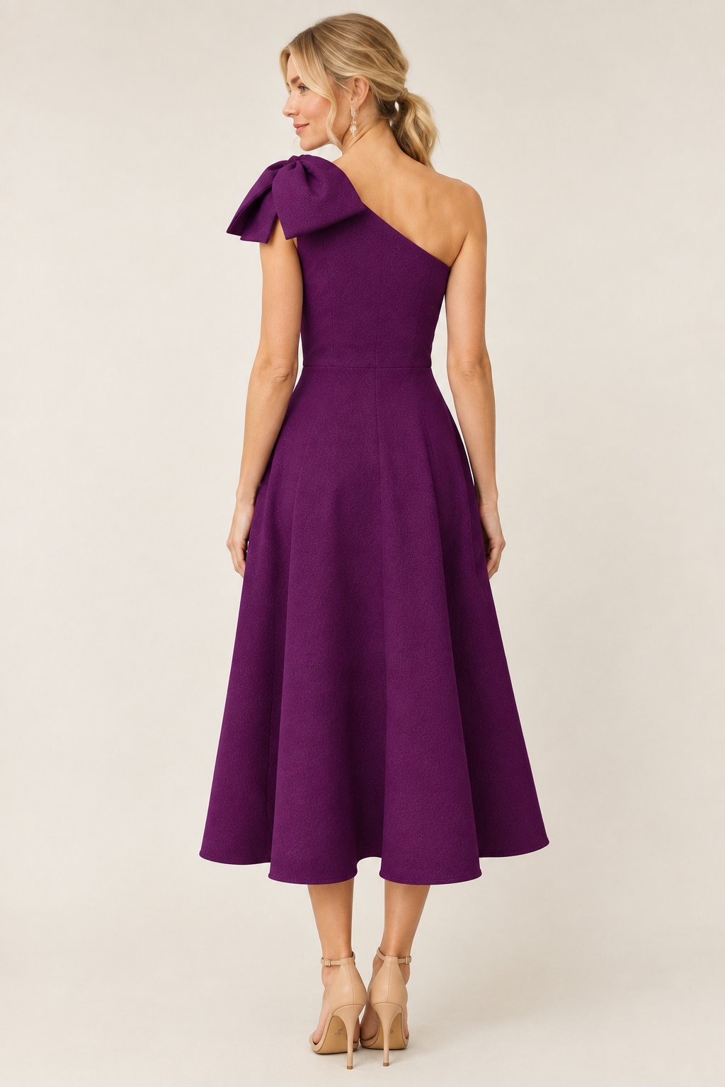Plum bow dress, back view