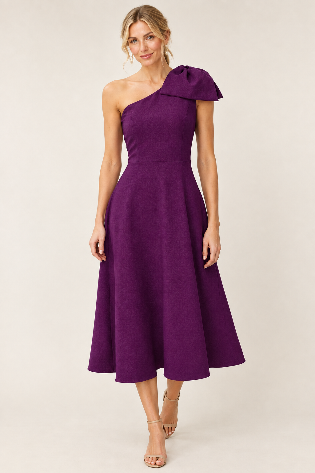 Plum bow dress, front view