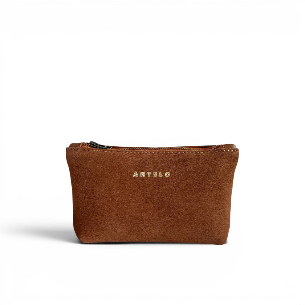 Antelo Norris Leather Zip Pouch Cognac Suede Cider Tan