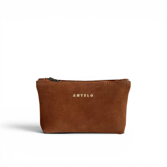 Antelo Norris Leather Zip Pouch Cognac Suede Cider Tan