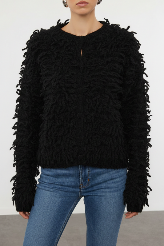 Split Knit Cardigan - Sheepish Black