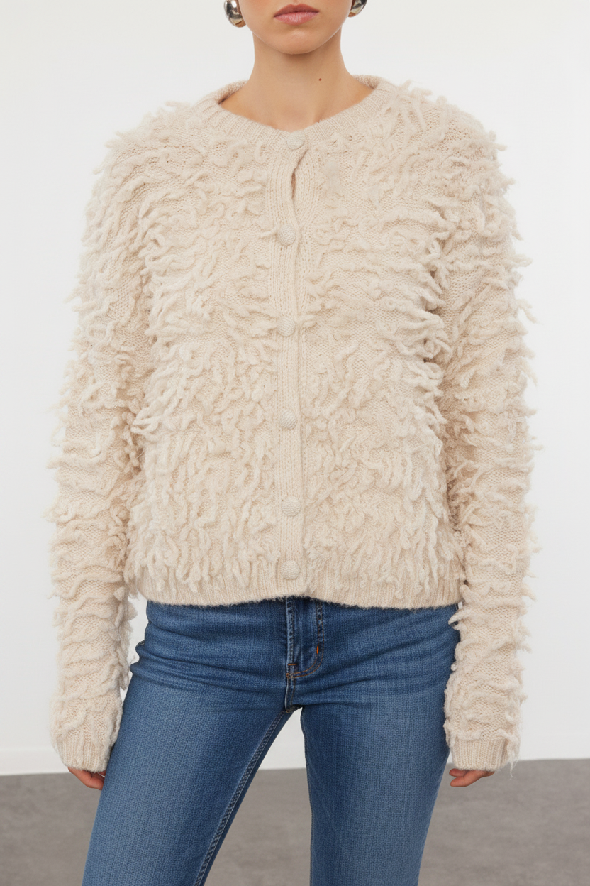Split Knit Cardigan - Sheepish Cream