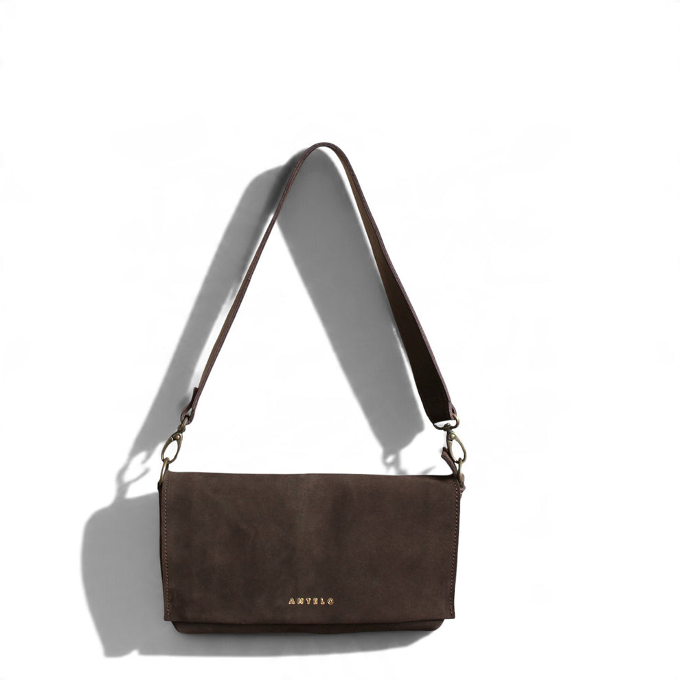Antelo Freya East-West Leather Shoulder Bag Choc Ganache & Brown