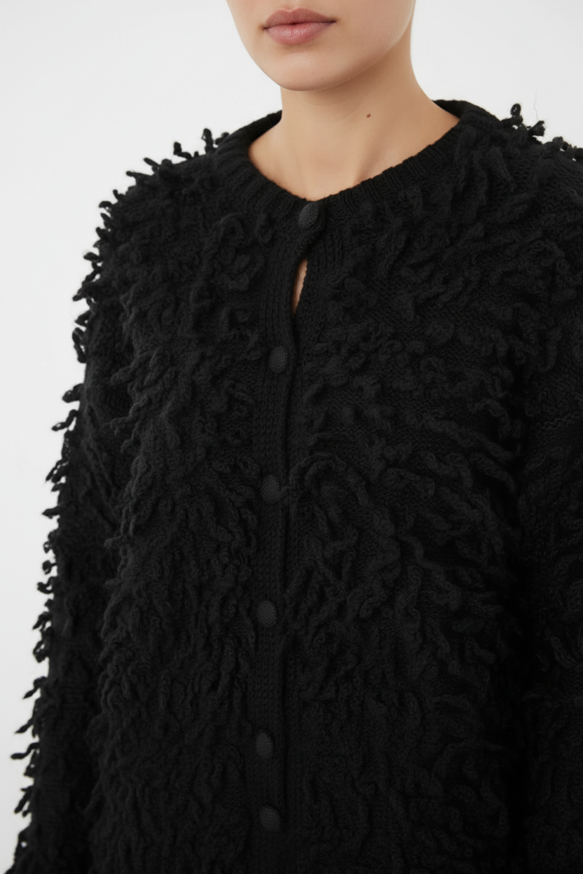 Split Knit Cardigan - Sheepish Black