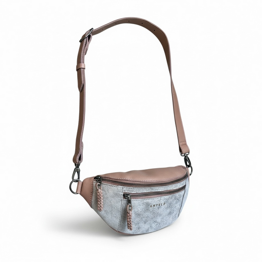 Antelo River adjustable leather moon bag hazel metallic sparkle