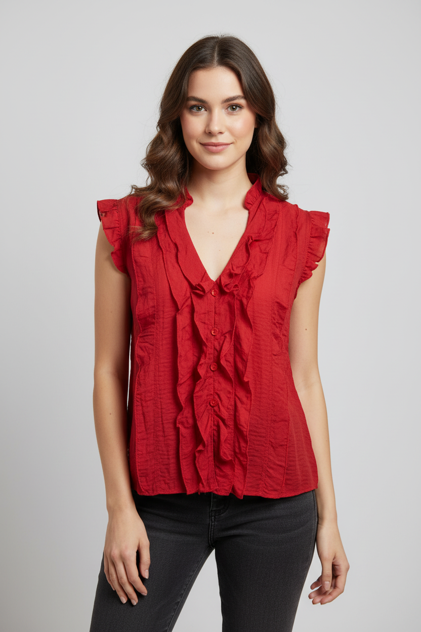 Crimson Ruffle Blouse