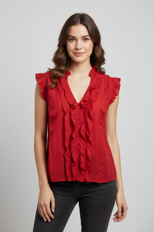 Crimson Ruffle Blouse
