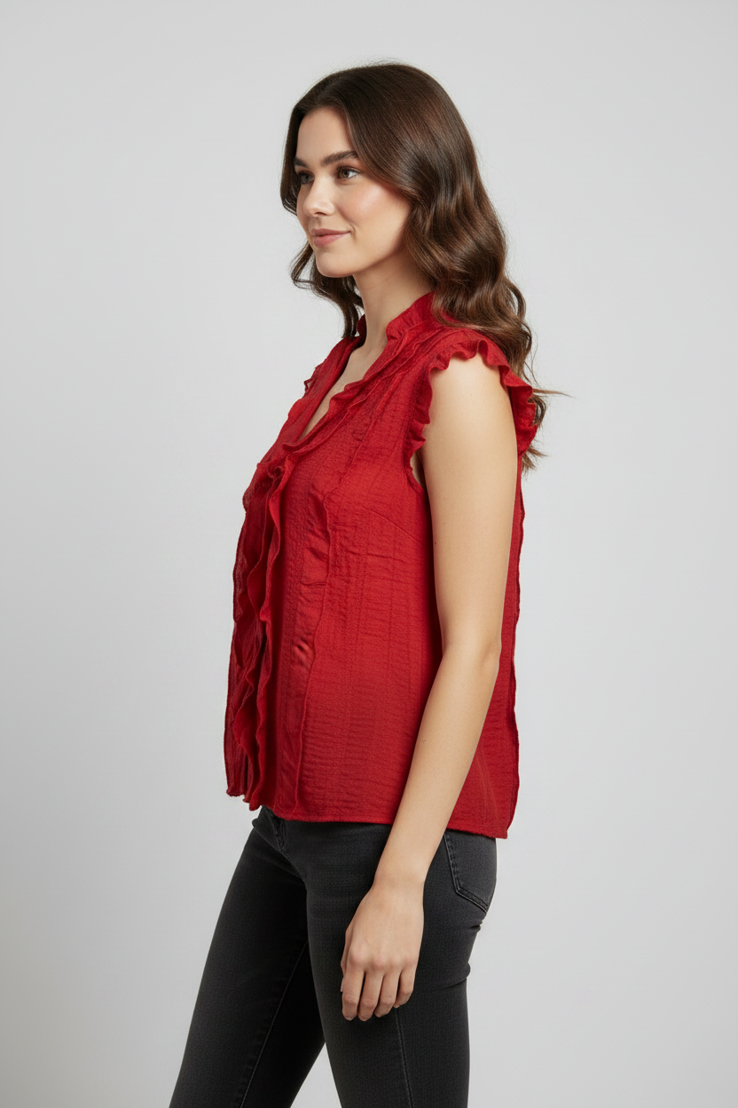 Crimson Ruffle Blouse