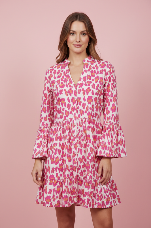 Pink Animal Mid Sleeve Dress