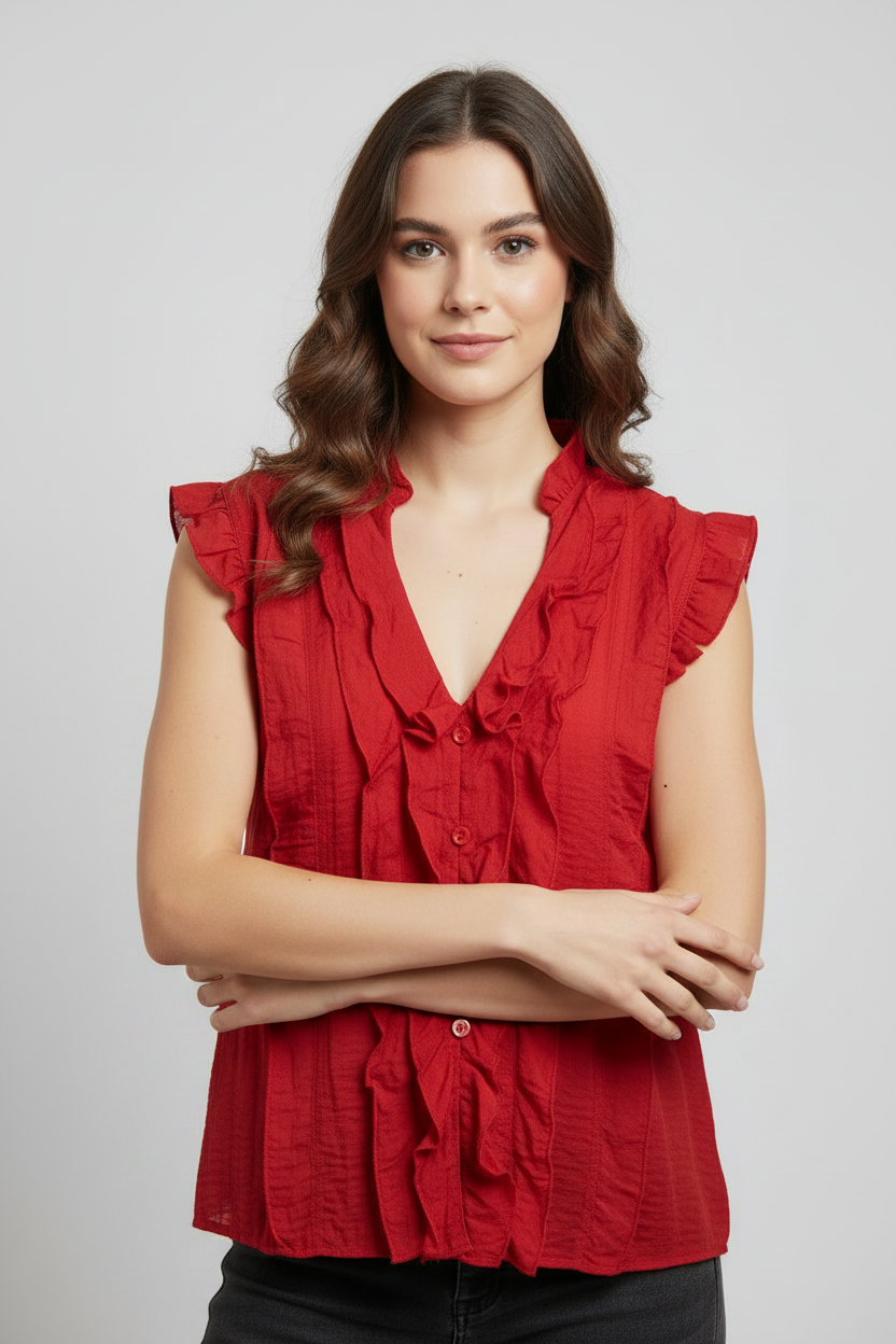 Crimson Ruffle Blouse