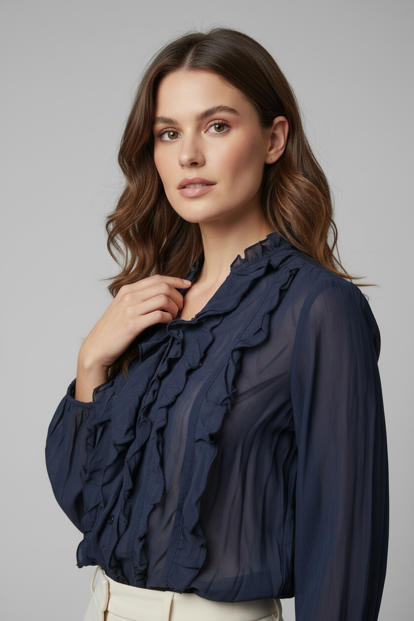 Ruffle Blouse Navy - Detail