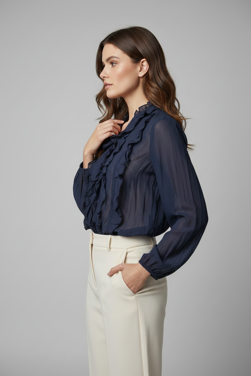 Ruffle Blouse Navy - Side