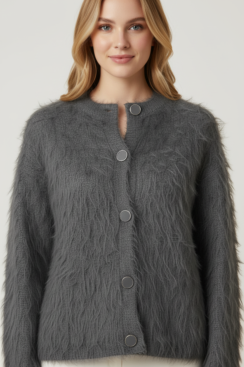 Split Knit Cardigan Grey - Detail