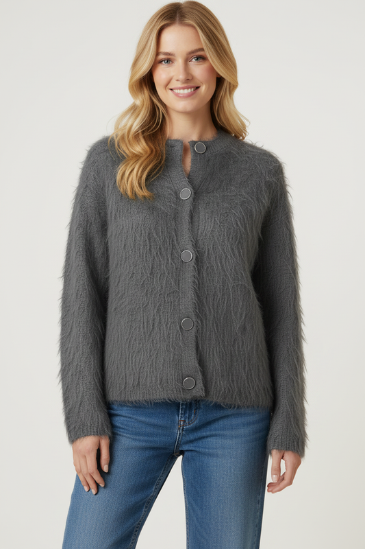 Split Knit Cardigan Grey - Front