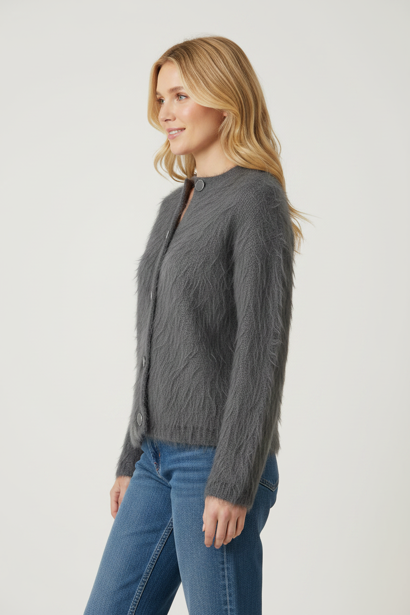 Split Knit Cardigan Grey - Side