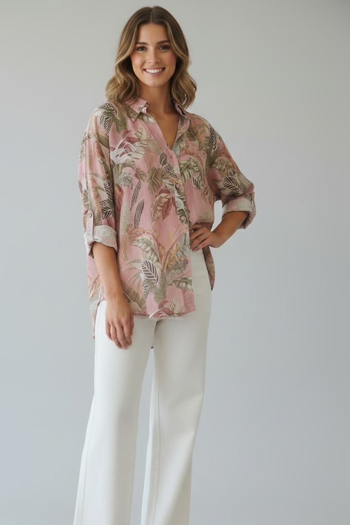 Tropical Resort Blouse - Hand on Hip