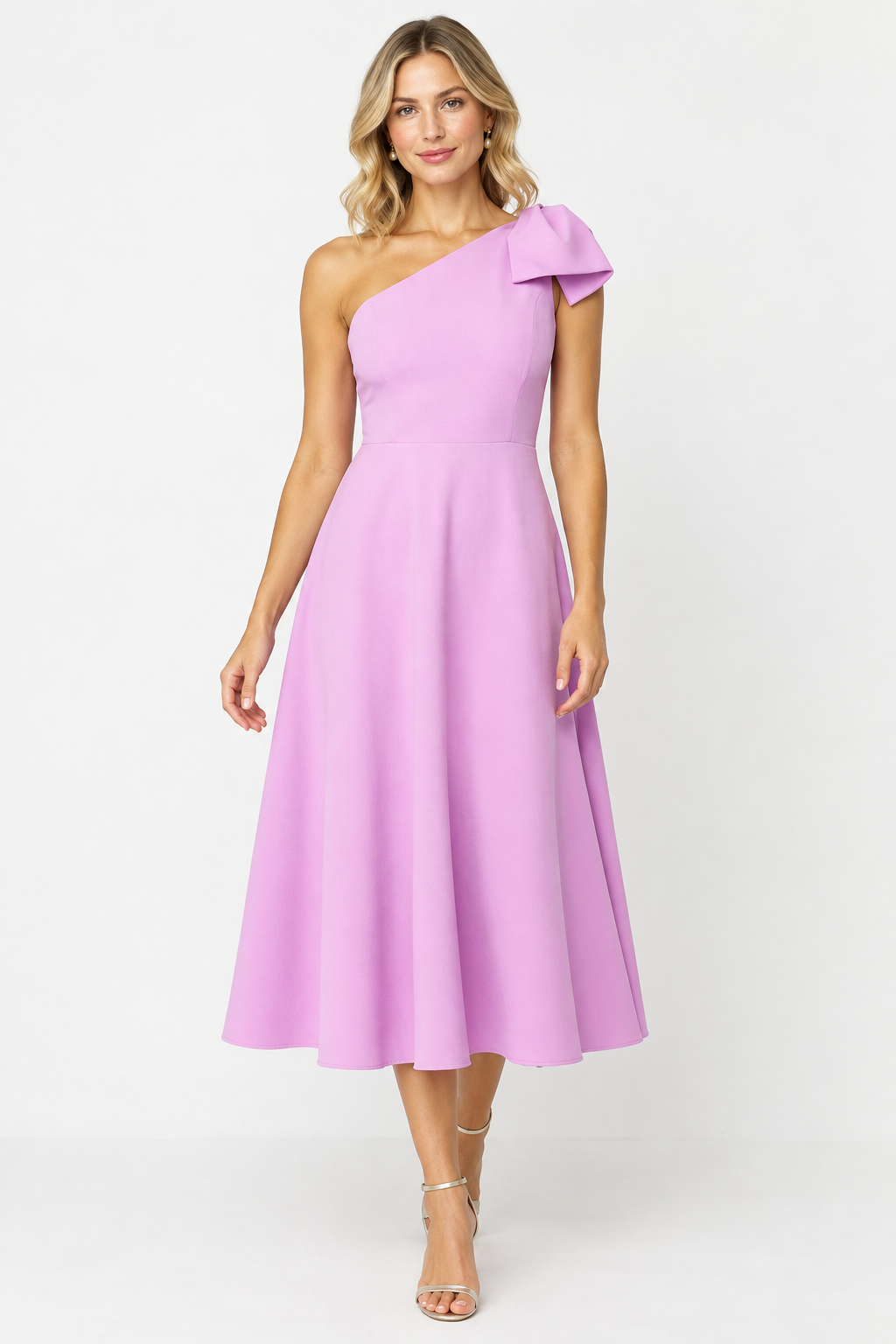 Violet bow dress, walking pose